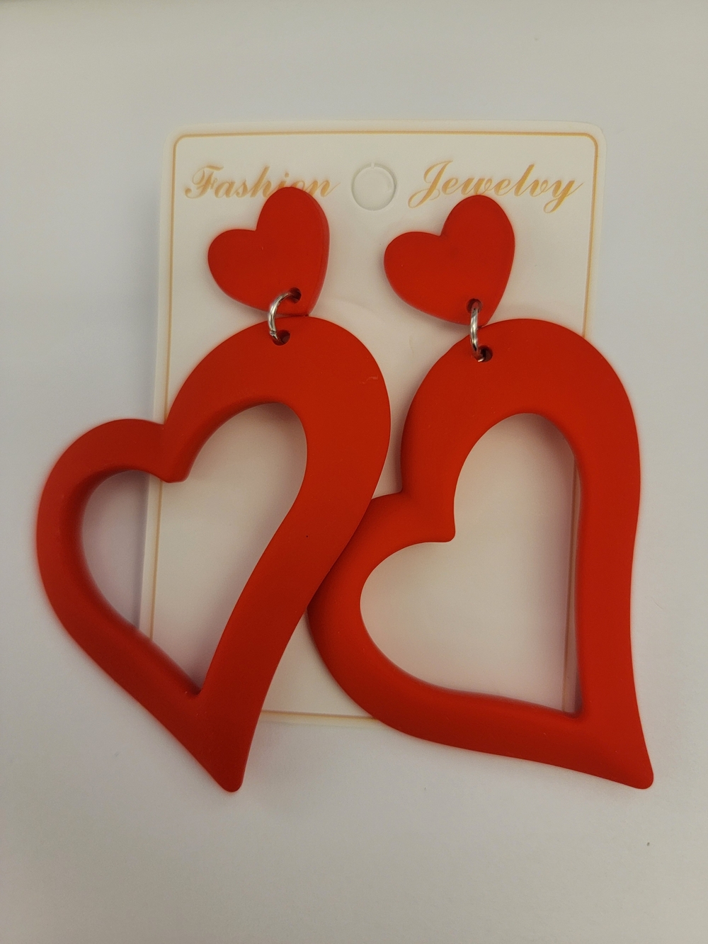 Fashion Jewelry Red Heart Statement Drop Earrings